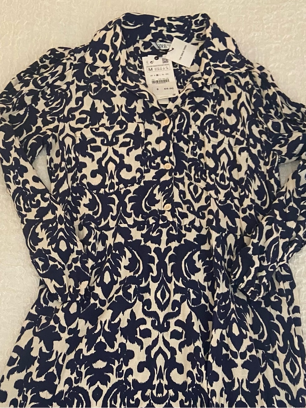 NWT ZARA PRINTED LONG SLEEVE MAXI DRESS SIZE MEDIUM - Picture 2 of 9